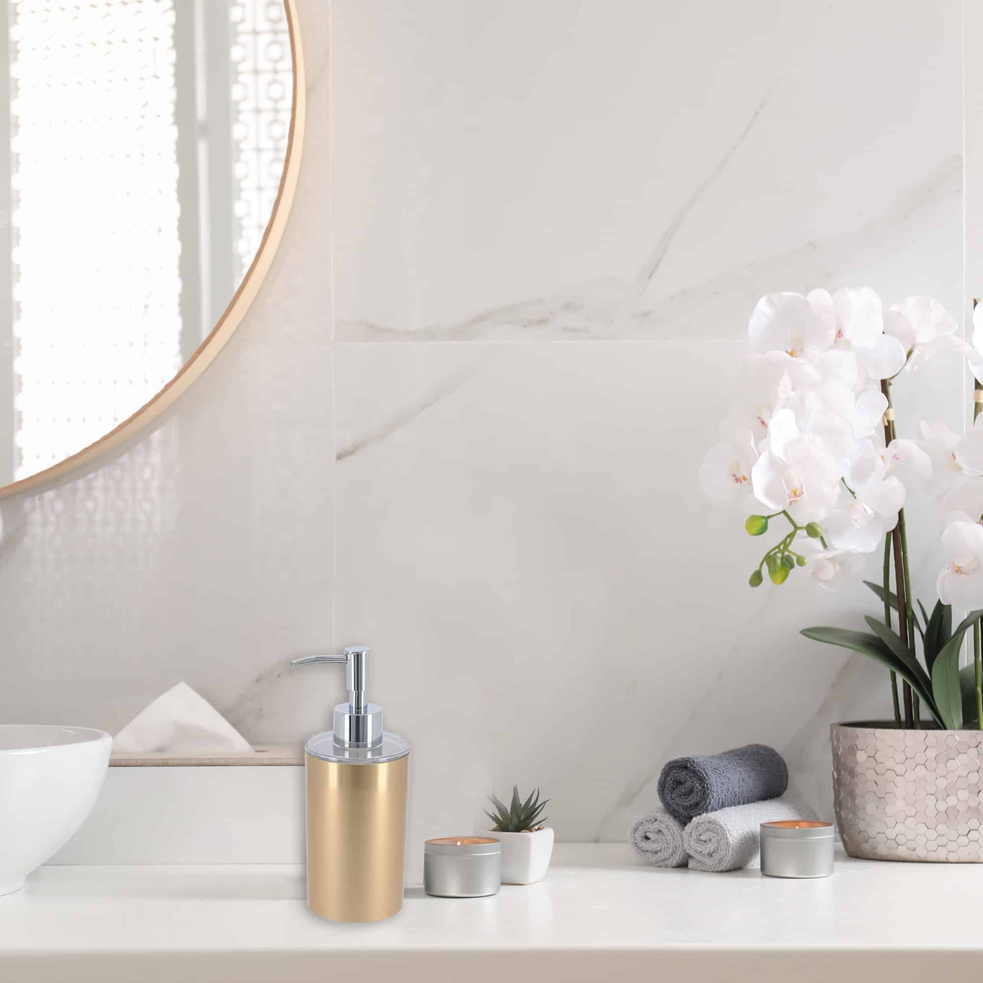 Evideco Brushed Gold Bath Hand Soap & Lotion Dispenser GOLDEN 12 FL OZ Bathroom Accessories Soap & Lotion Dispensers