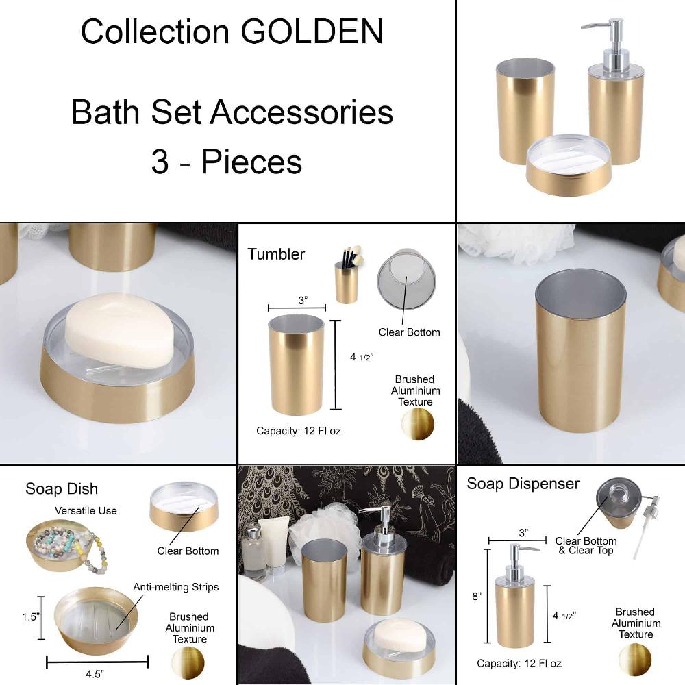 evideco Brushed Gold Bathroom Accessory Set 3-Pieces Bathroom Accessories Bath Coordinate Sets