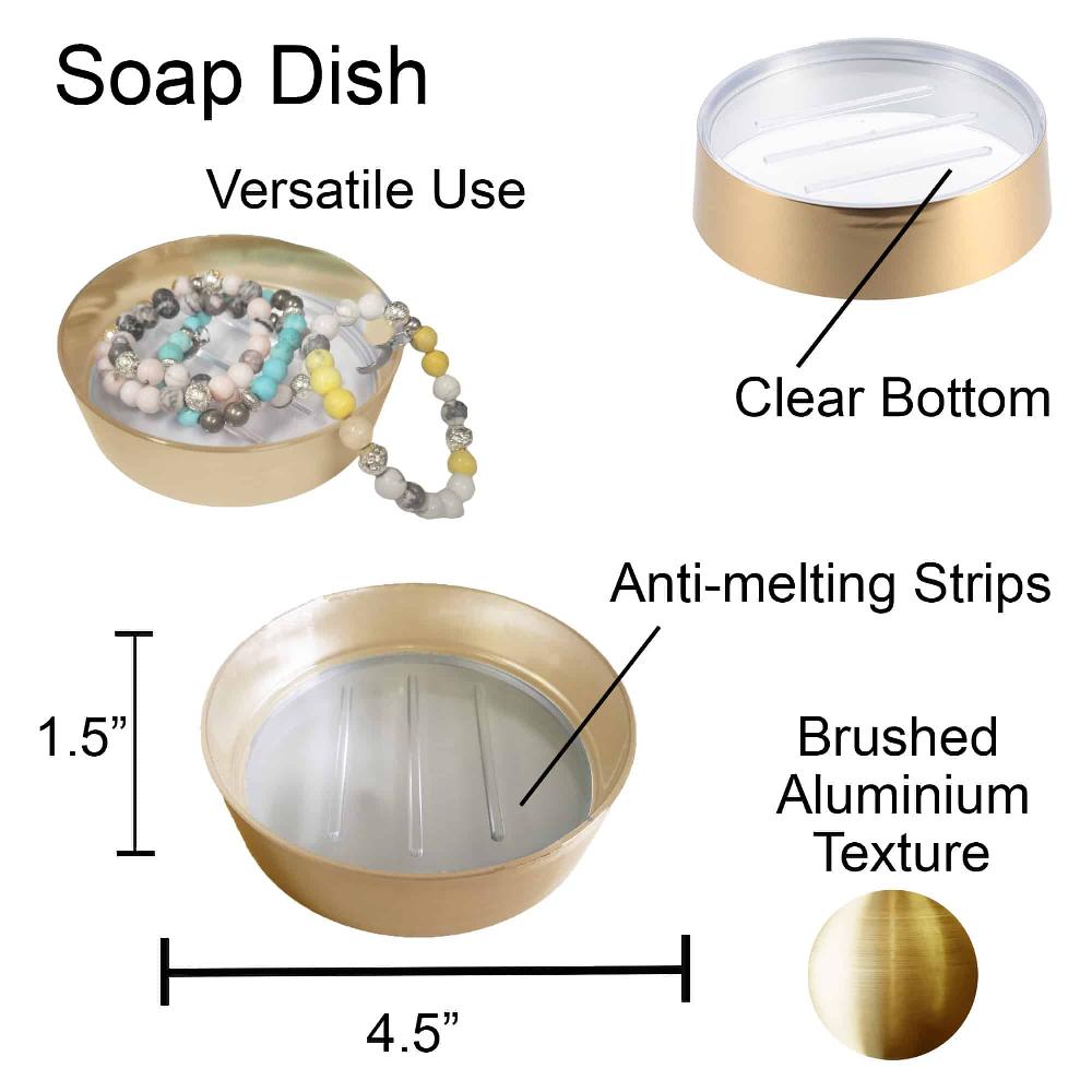 Evideco Brushed Gold Soap Dish Cup Dispenser Tray GOLDEN Bathroom Accessories Soap Dishes