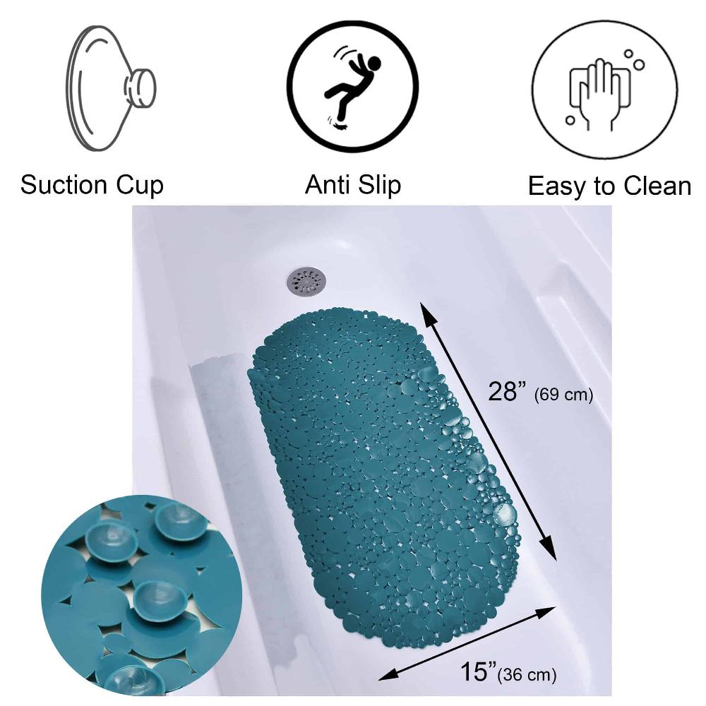 Evideco Bubbles Non-Slip Oval Bathtub Mat Solid Peacock Blue 28 L X 15 W Bathroom Mats & Rugs Shower & Bathtub Mats