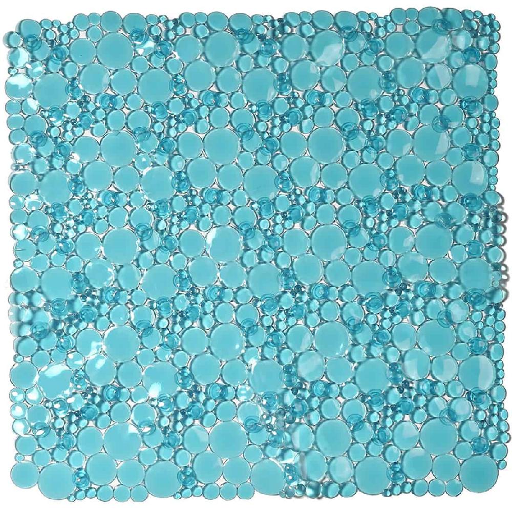 evideco Bubbles Non-Slip Square Shower Mat Clear Aqua Blue 20″L X 20″W Bathroom Mats & Rugs Shower & Bathtub Mats
