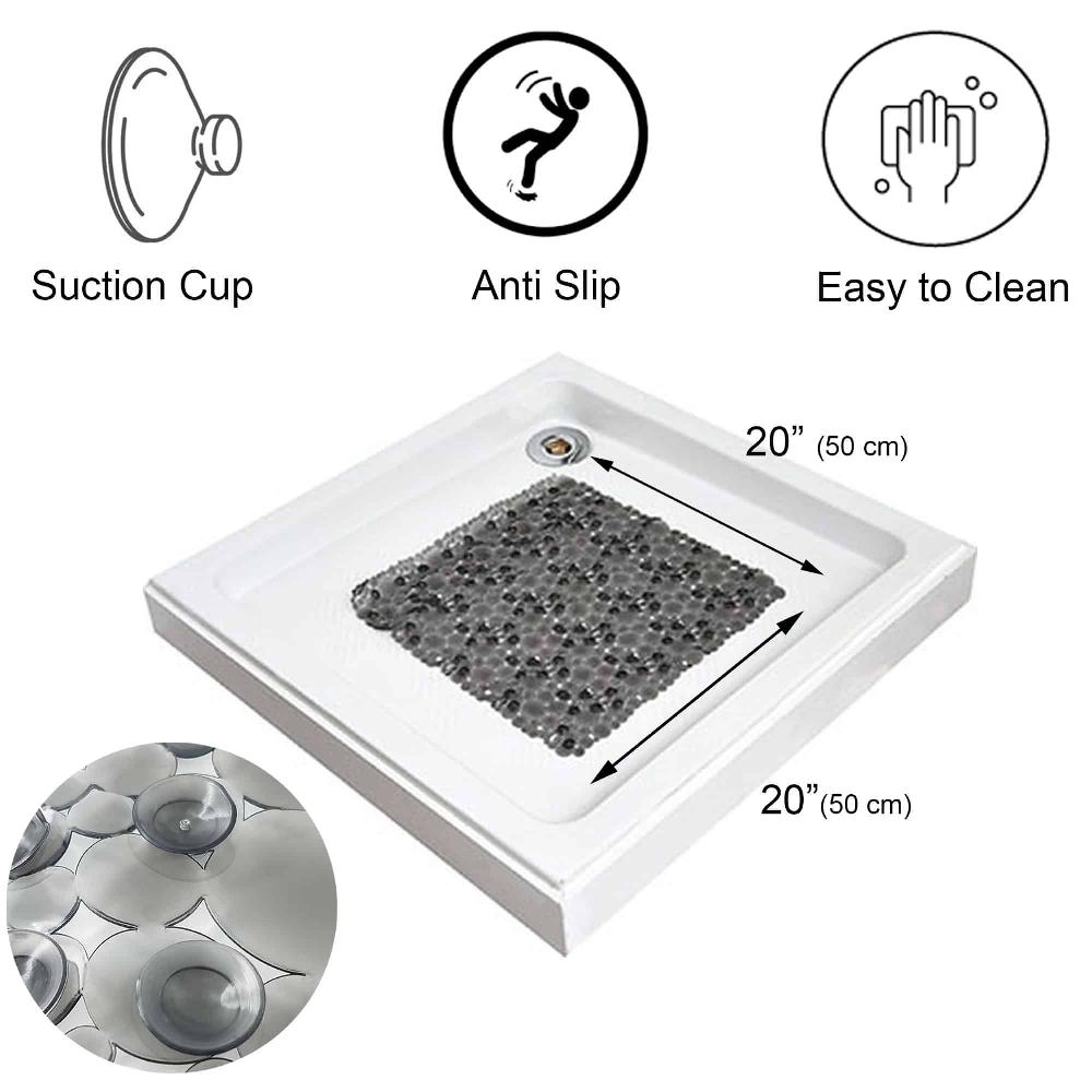 Evideco Bubbles Non-Slip Square Shower Mat Clear Gray 20″L X 20″W Bathroom Mats & Rugs Shower & Bathtub Mats