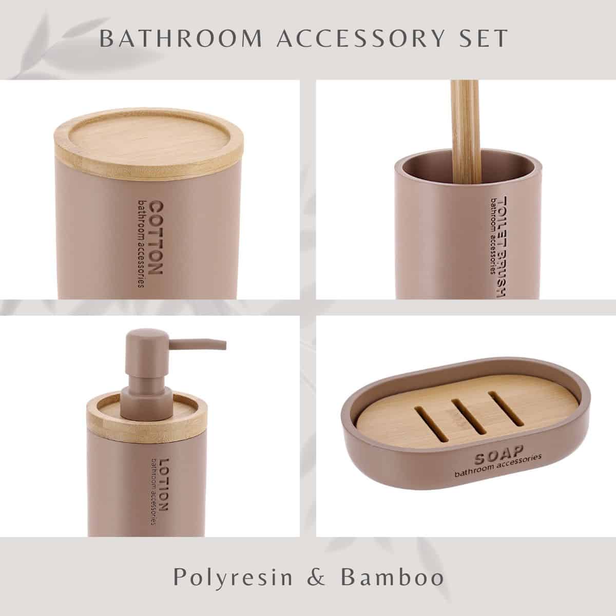 Evideco Cappuccino Bathroom Accessories With Natural Accents Modern 6-piece Set Bathroom Accessories Bath Coordinate Sets