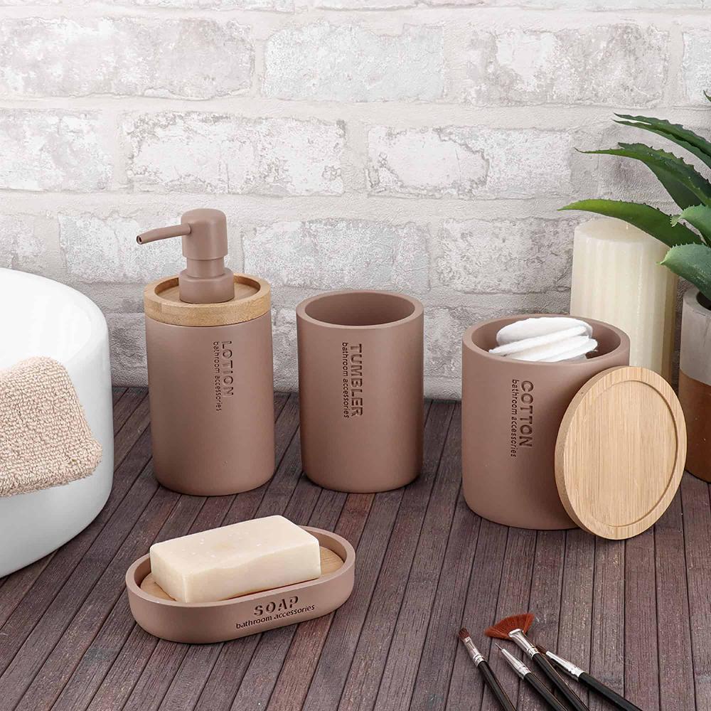 evideco Cappuccino Bathroom Accessories with Natural Accents Modern 6-piece Set Bathroom Accessories Bath Coordinate Sets