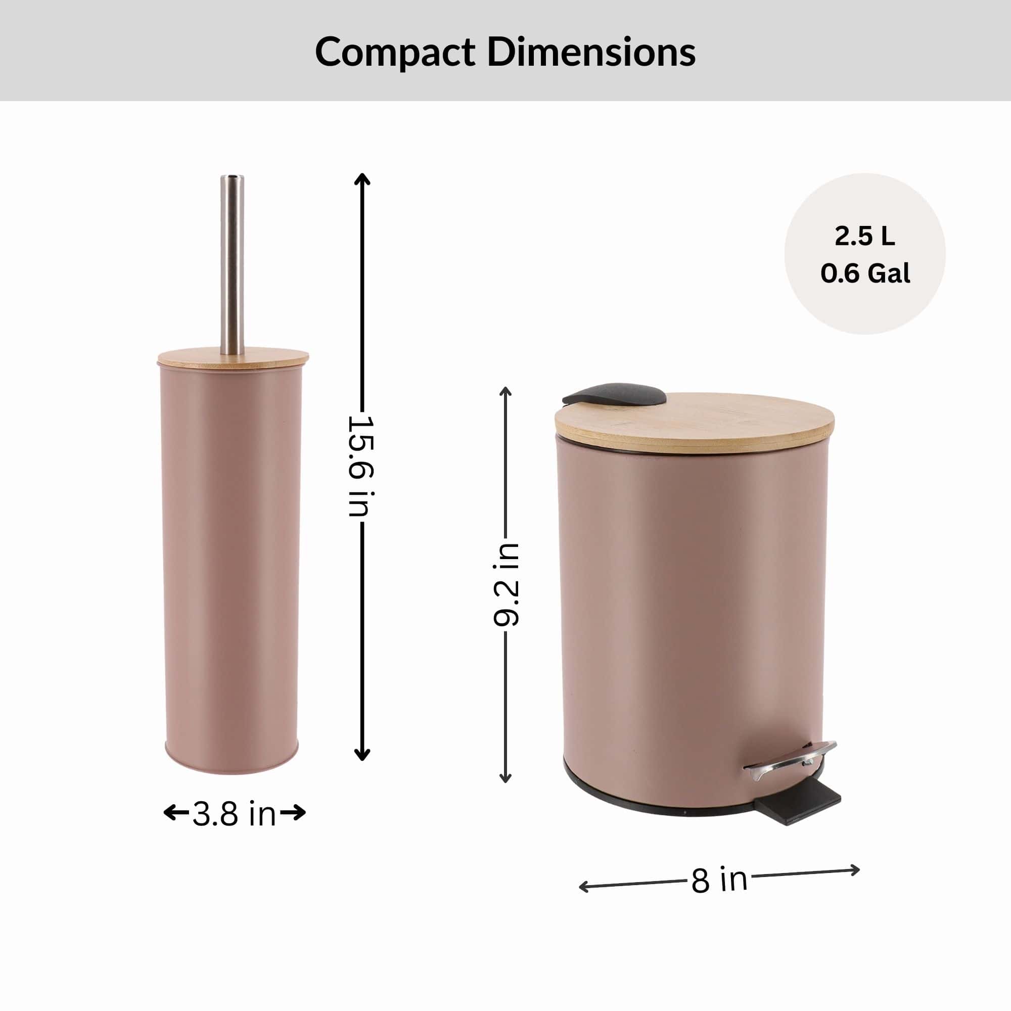 Evideco Cappuccino Bathroom Set With Bamboo Lid – Matte Metal Trash Can And Toilet Brush Bathroom Accessories Bath Coordinate Sets