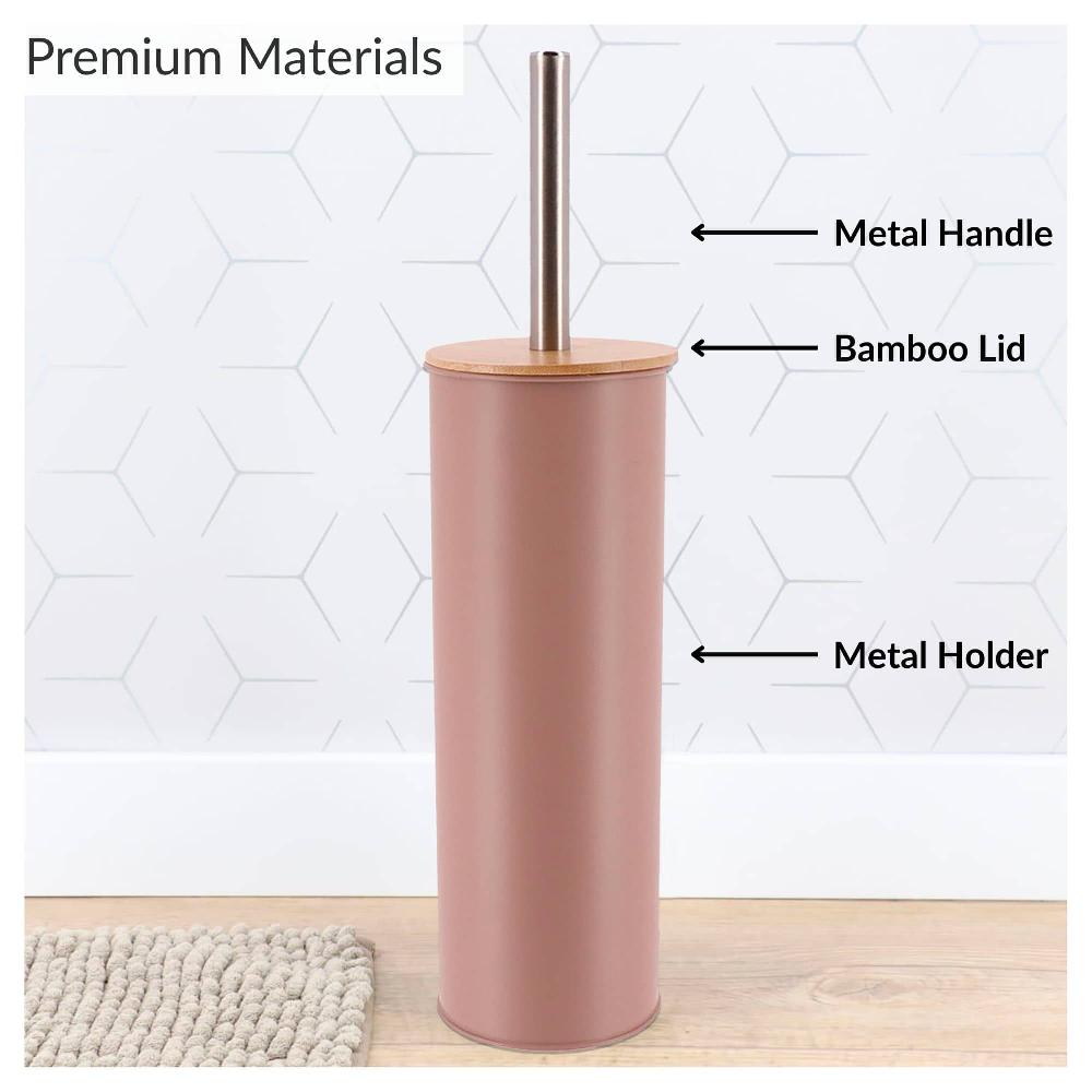 Evideco Cappuccino Metal Toilet Brush And Holder Set With Bamboo Lid Toilet Seats & Accessories Toilet Brushes