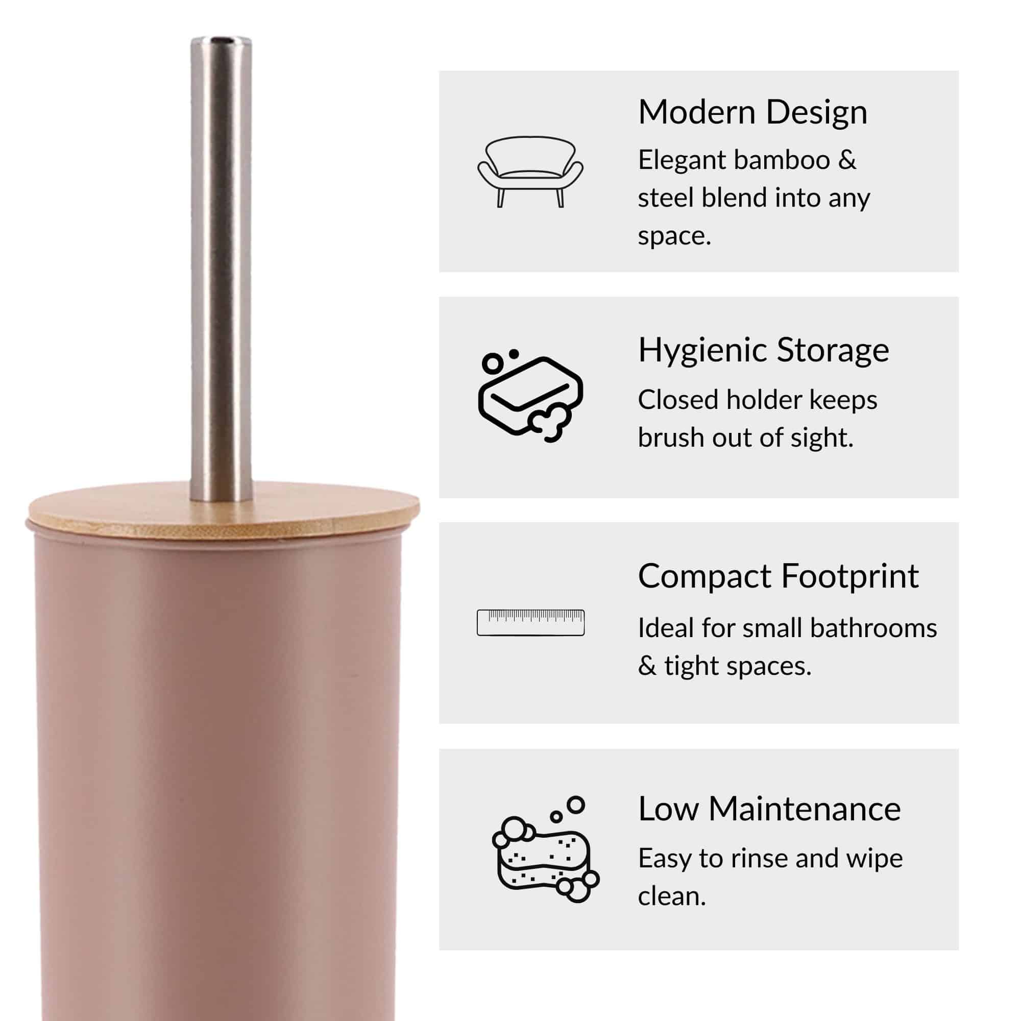 Evideco Cappuccino Metal Toilet Brush And Holder Set With Bamboo Lid Toilet Seats & Accessories Toilet Brushes