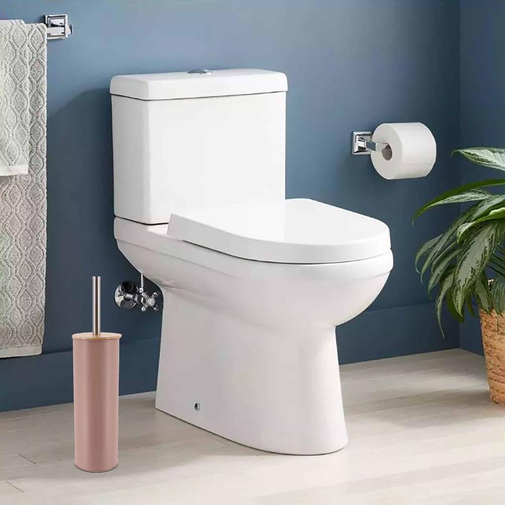 Evideco Cappuccino Metal Toilet Brush And Holder Set With Bamboo Lid Toilet Seats & Accessories Toilet Brushes