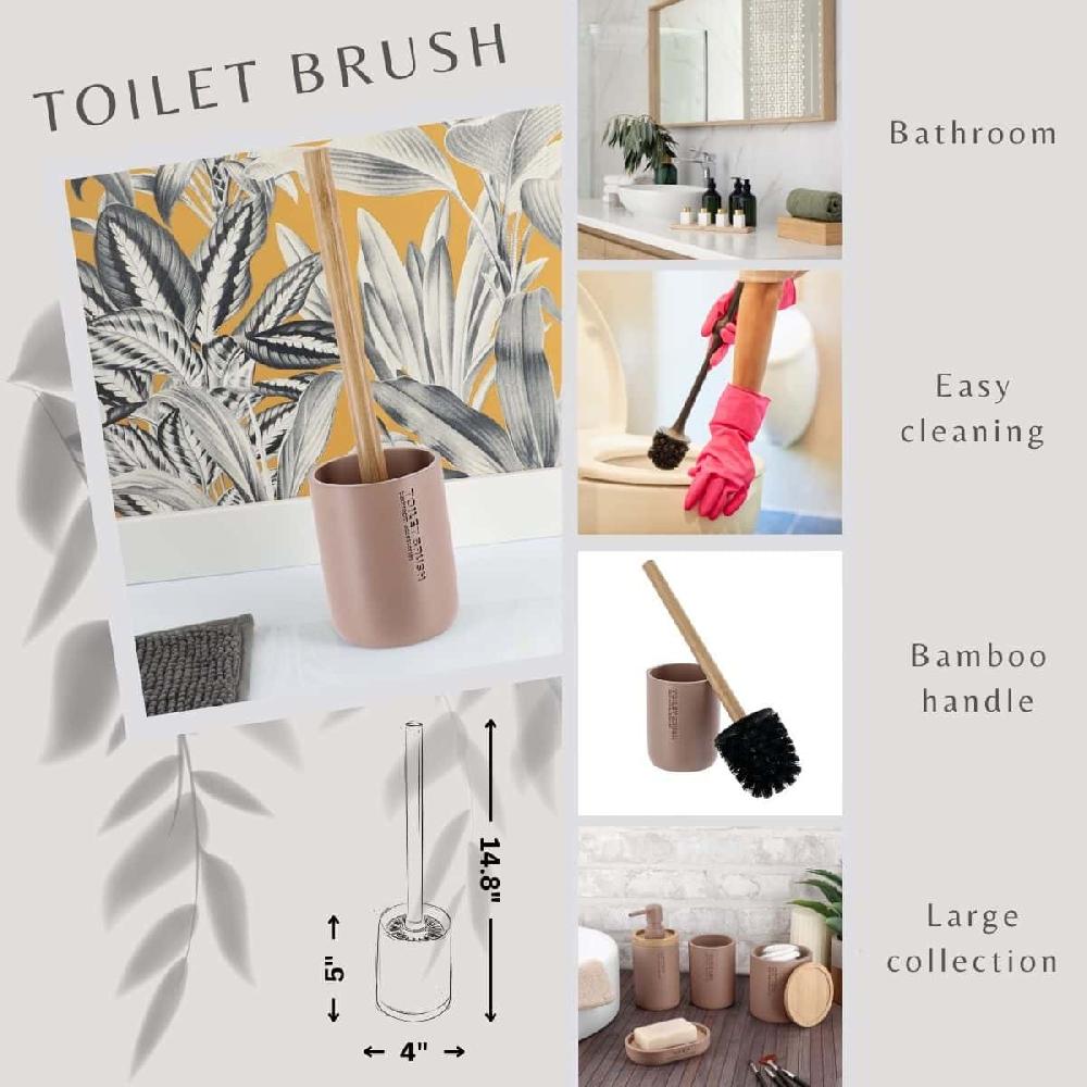Evideco Cappuccino Toilet Brush And Holder Set With Natural Bamboo Handle – Durable Elegant Bathroom Accessory For A Clean Home Toilet Seats & Accessories Toilet Brushes