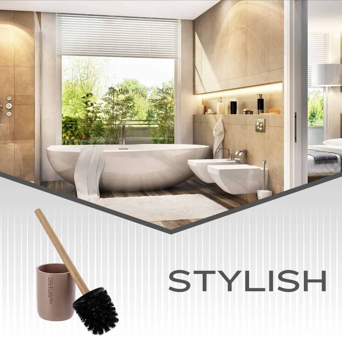 Evideco Cappuccino Toilet Brush And Holder Set With Natural Bamboo Handle – Durable Elegant Bathroom Accessory For A Clean Home Toilet Seats & Accessories Toilet Brushes