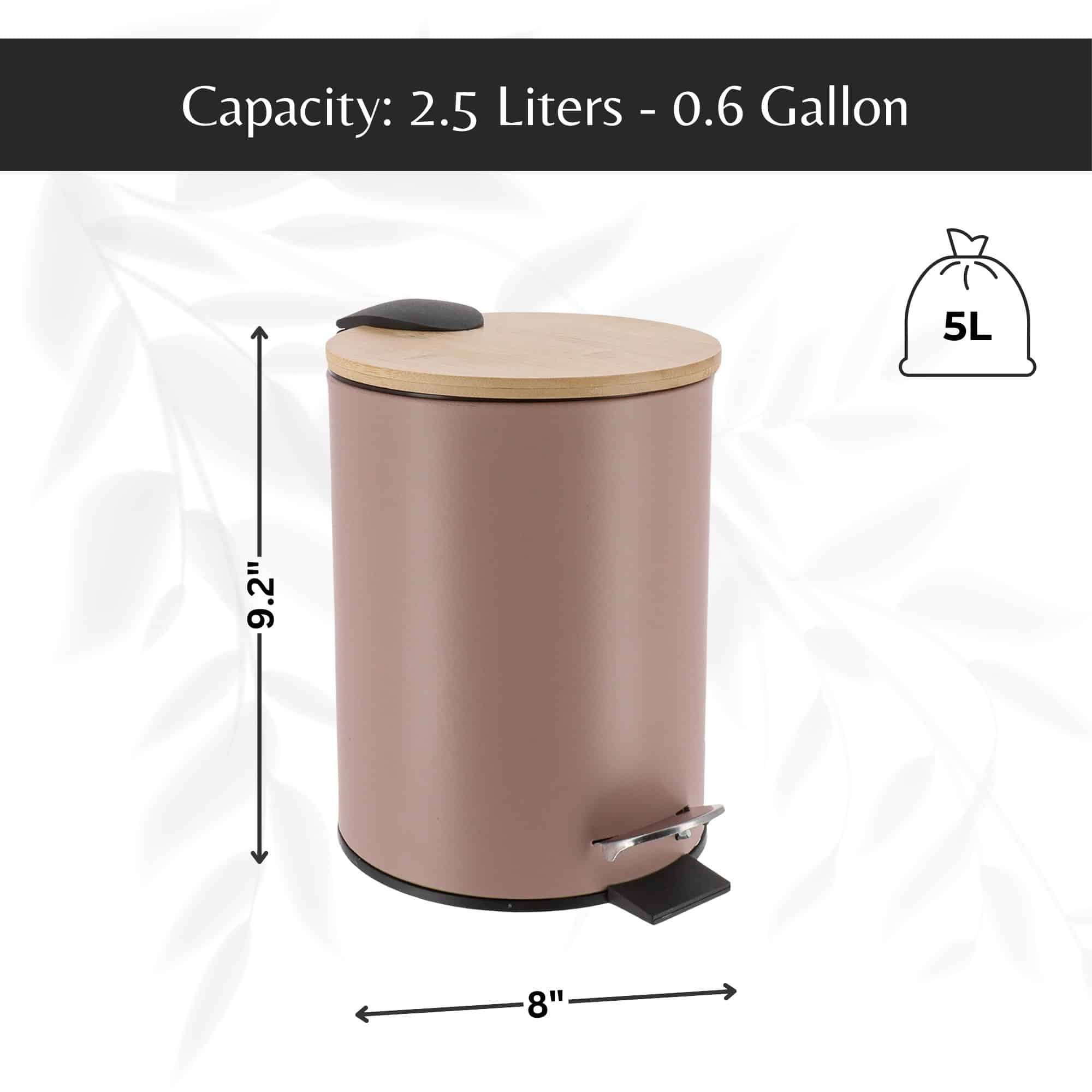 Evideco Cappuccino Trash Can With Bamboo Lid And Pedal 2.5L Capacity Toilet Seats & Accessories Toilet Wastebaskets Design & Solid
