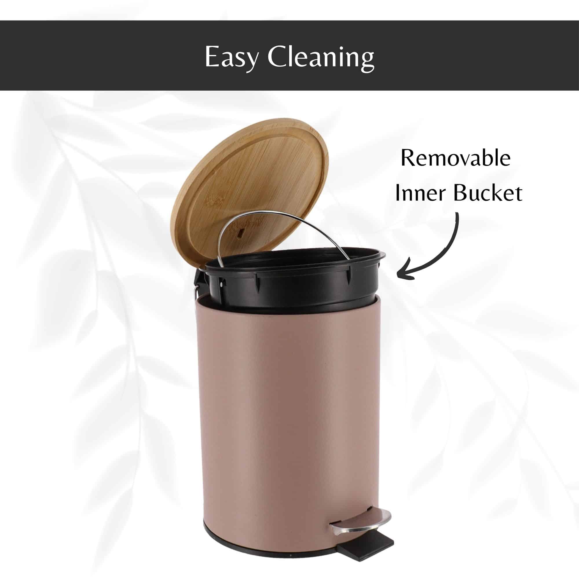 Evideco Cappuccino Trash Can With Bamboo Lid And Pedal 2.5L Capacity Toilet Seats & Accessories Toilet Wastebaskets Design & Solid