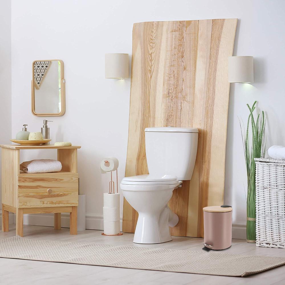 evideco Cappuccino Trash Can with Bamboo Lid and Pedal 2.5L Capacity Toilet Seats & Accessories Toilet Wastebaskets Design & Solid