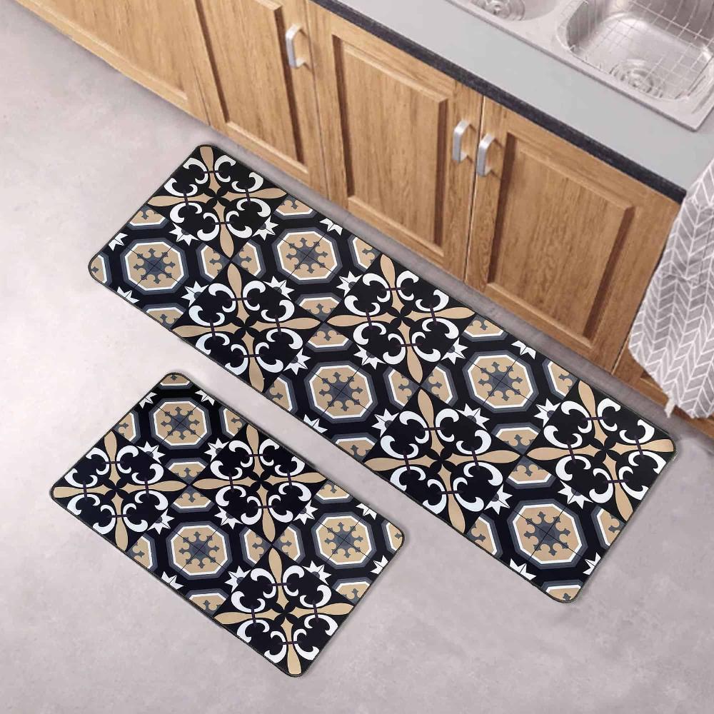 Evideco Carmen Printed Kitchen Runner Mat 47″ X 20″ – Black & Beige Tile Design – Stylish & Durable – Ideal For Homeowners & Renters – Non Slip & Comfort Floor Mat Home Accessories Kitchen Mats