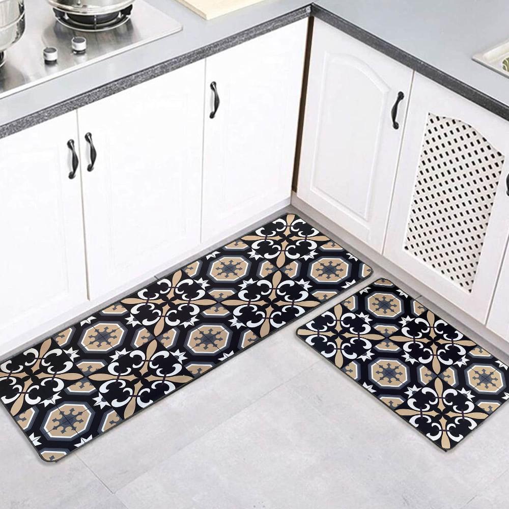 Evideco Carmen Printed Kitchen Runner Mat 47″ X 20″ – Black & Beige Tile Design – Stylish & Durable – Ideal For Homeowners & Renters – Non Slip & Comfort Floor Mat Home Accessories Kitchen Mats