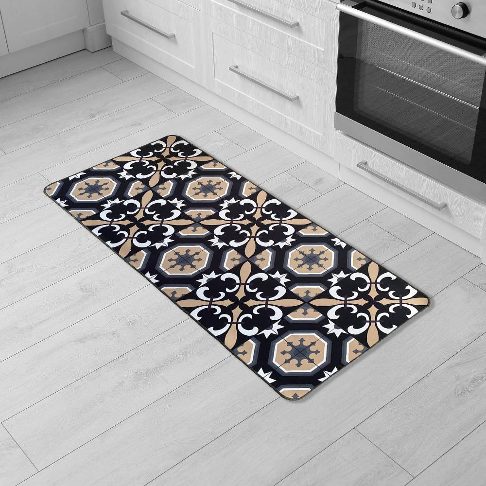 evideco Carmen Printed Kitchen Runner Mat 47″ x 20″ – Black & Beige Tile Design – Stylish & Durable – Ideal for Homeowners & Renters – Non Slip & Comfort Floor Mat Home Accessories Kitchen Mats