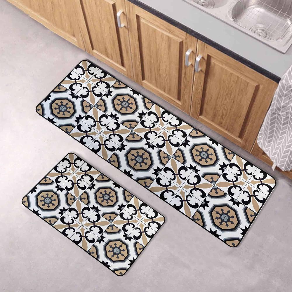 Evideco Carmen Printed Kitchen Runner Mat 47″ X 20″ – White & Beige Tile Design – Stylish & Durable – Ideal For Homeowners & Renters – Non Slip & Comfort Floor Mat Home Accessories Kitchen Mats