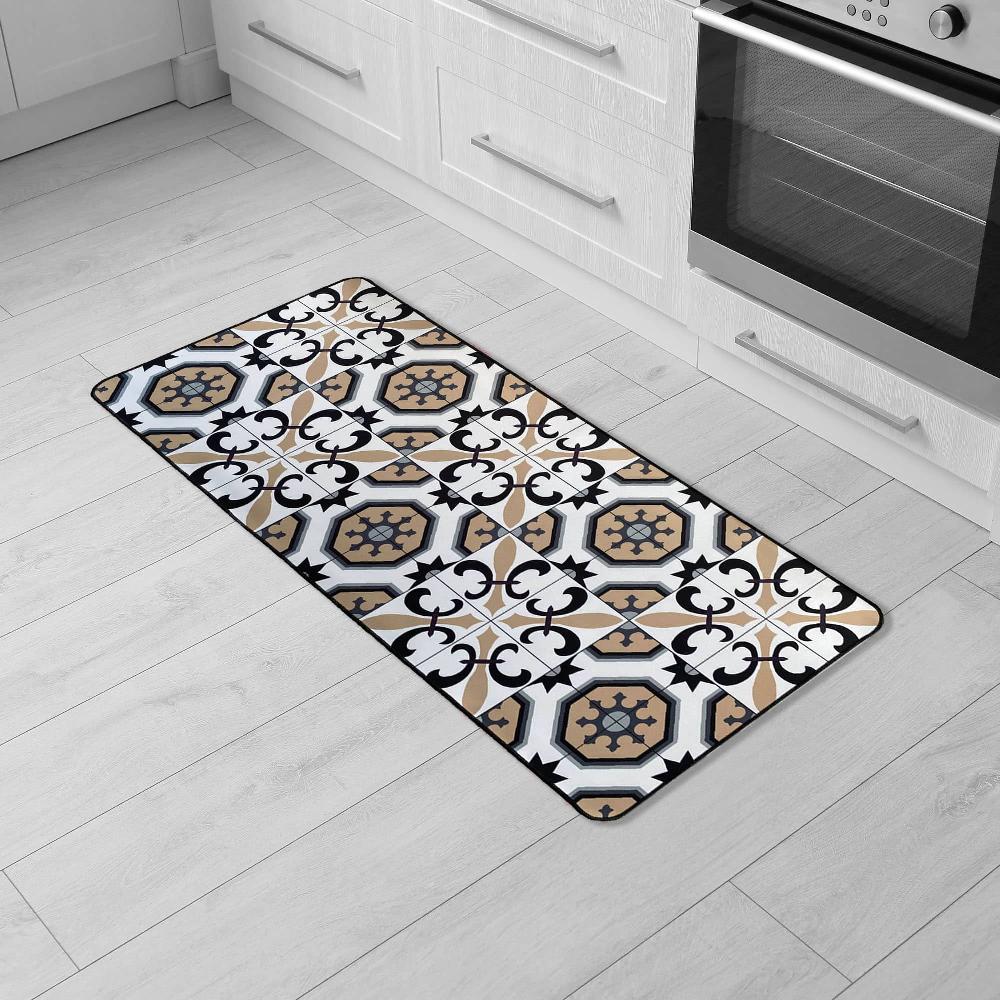 evideco Carmen Printed Kitchen Runner Mat 47″ x 20″ – White & Beige Tile Design – Stylish & Durable – Ideal for Homeowners & Renters – Non Slip & Comfort Floor Mat Home Accessories Kitchen Mats