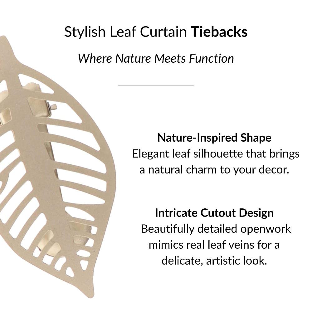 Evideco Champagne Gold Leaf Curtain Tiebacks Set Of 2 Home Accessories Tie Backs & Magnets Curtain Clips Metal Curtain Clips