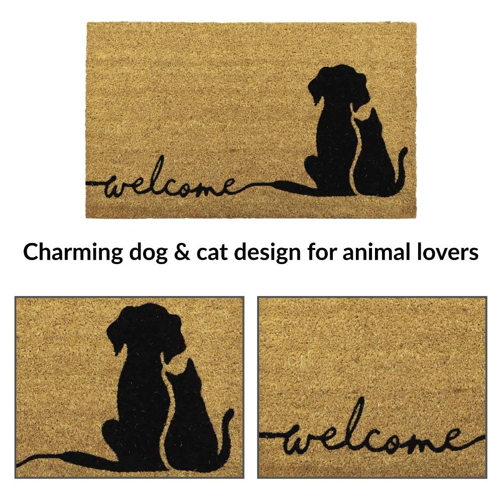 Evideco Charming Dog & Cat Welcome Mat – 30×18 Inches Natural Coir Front Door Mat Home Accessories Door Mats