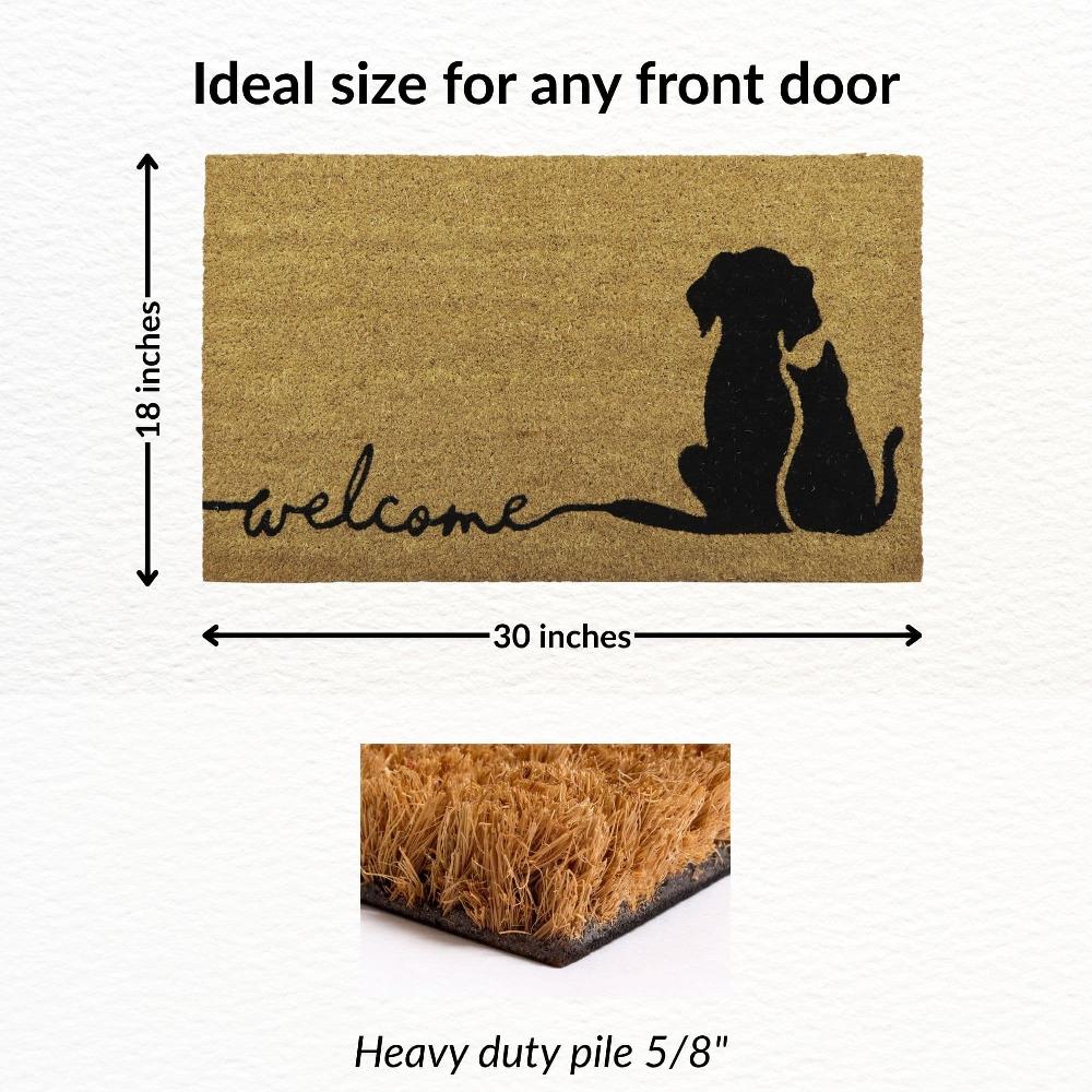 Evideco Charming Dog & Cat Welcome Mat – 30×18 Inches Natural Coir Front Door Mat Home Accessories Door Mats