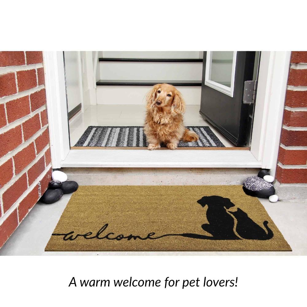 evideco Charming Dog & Cat Welcome Mat – 30×18 Inches Natural Coir Front Door Mat Home Accessories Door Mats