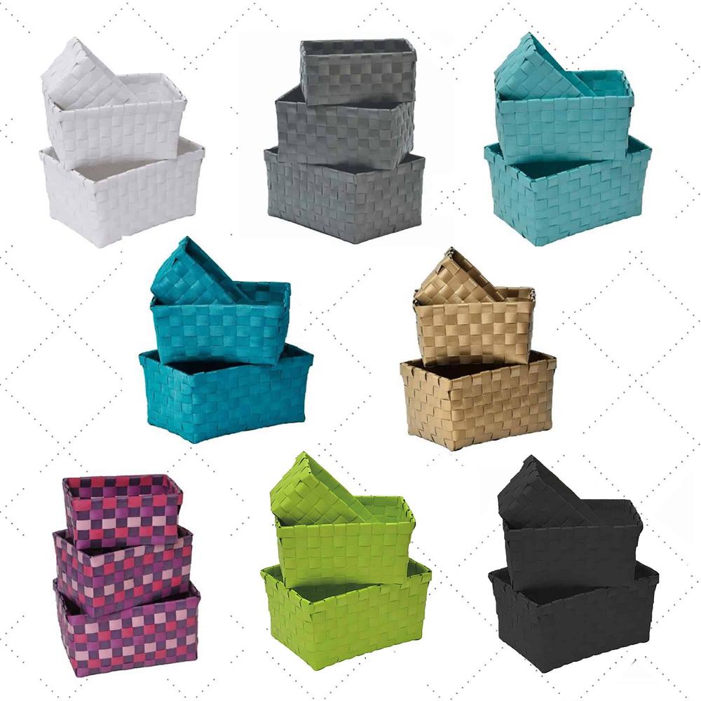 Evideco Checkered Woven Strap Storage Baskets Totes Set Of 3 Black Bathroom Storage & Furniture Storage Baskets & Organizers