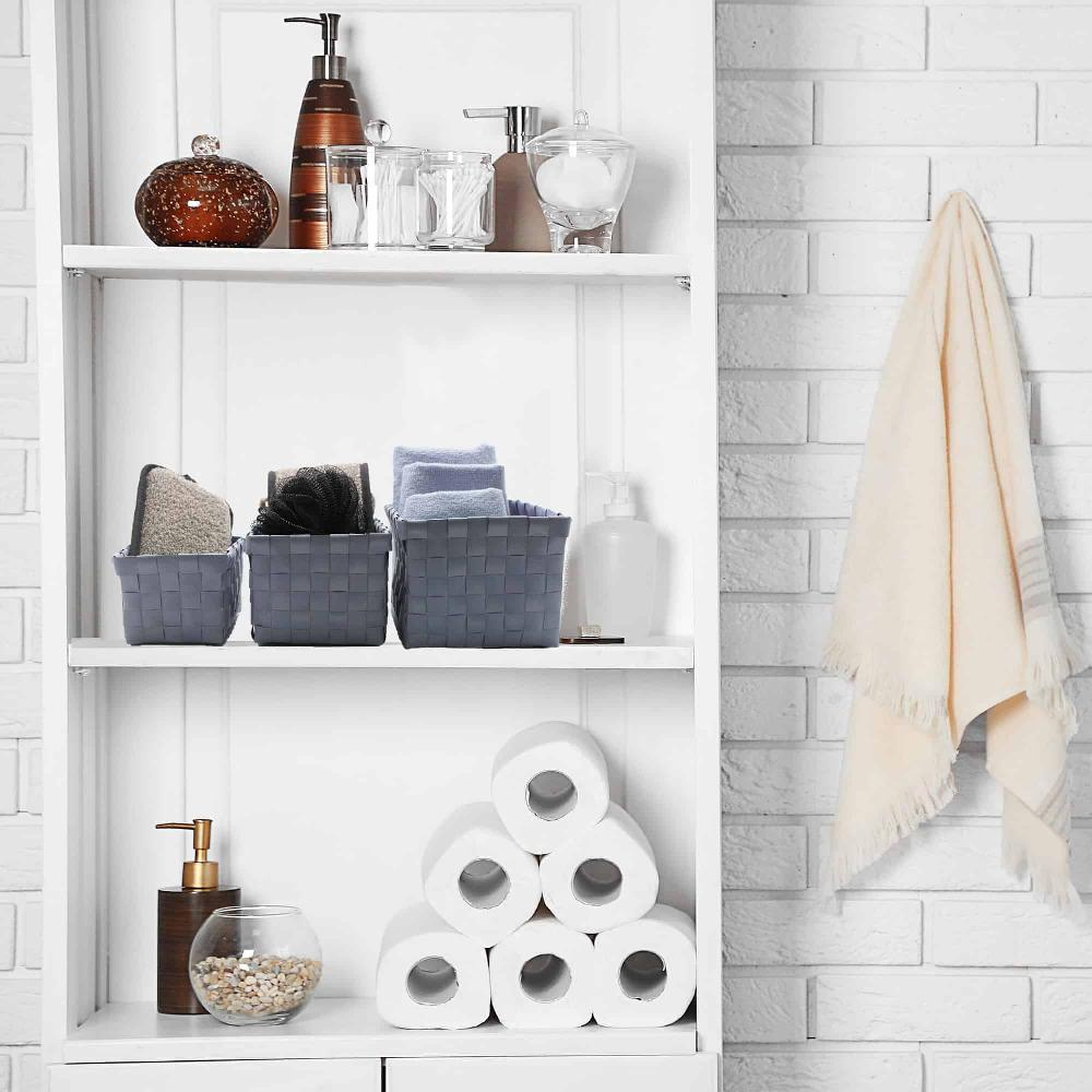 Evideco Checkered Woven Strap Storage Baskets Totes Set Of 3 Turquoise Blue Bathroom Storage & Furniture Storage Baskets & Organizers