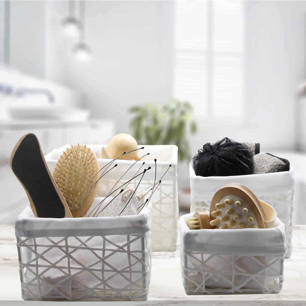 evideco Checkered Woven Strap Storage Baskets Totes Set of 3 Purple Bathroom Storage & Furniture Storage Baskets & Organizers