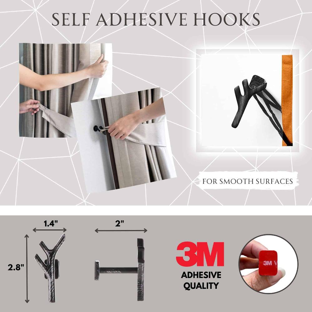 Evideco Chic Branch Design Curtain Tieback Hooks – Set Of 2 Adhesive Metal Holdbacks For Drapery – Black/Silver Home Accessories Tie Backs & Magnets Metal Tie Backs Small Tie Backs For Window Sheers