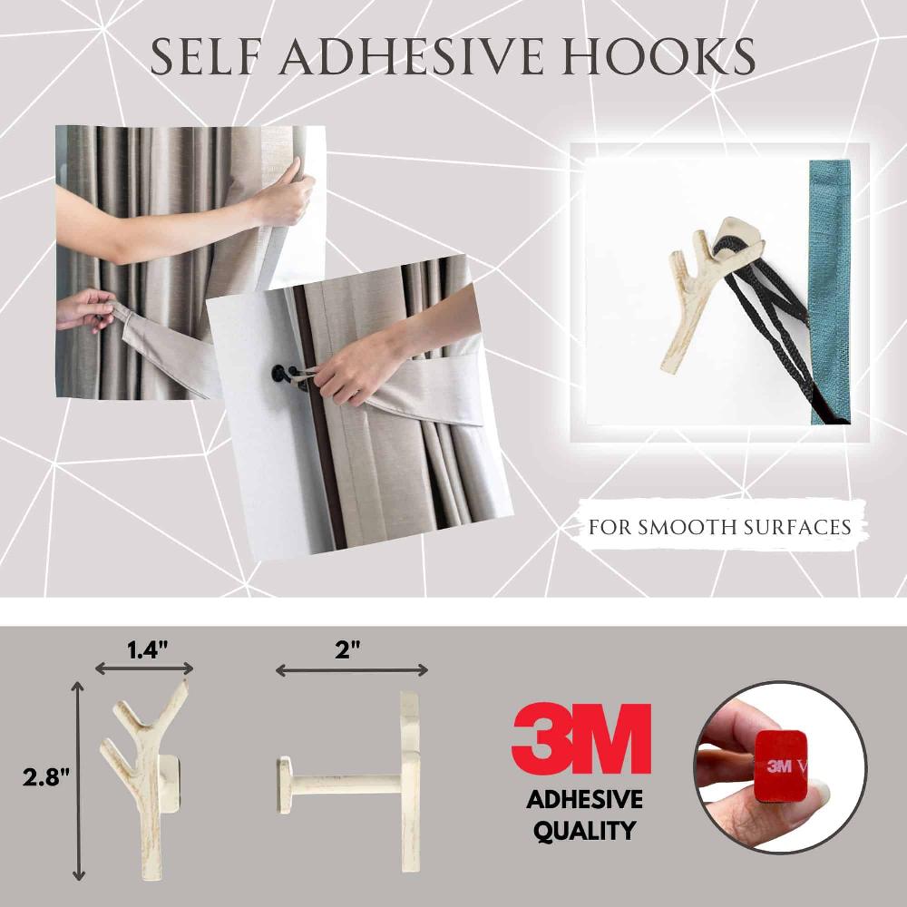 Evideco Chic Branch Design Curtain Tieback Hooks – Set Of 2 Adhesive Metal Holdbacks For Drapery – Ecru/Gold Home Accessories Tie Backs & Magnets Metal Tie Backs Small Tie Backs For Window Sheers