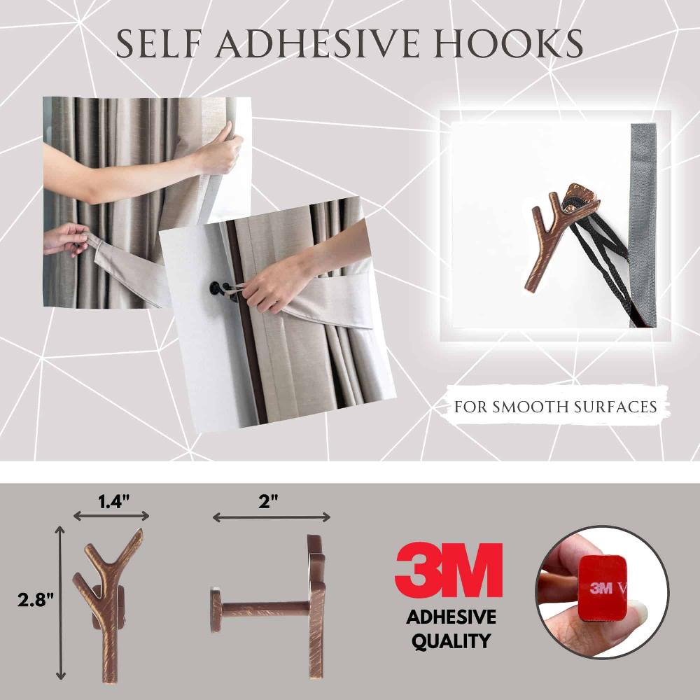 Evideco Chic Branch Design Curtain Tieback Hooks – Set Of 2 Adhesive Metal Holdbacks For Drapery – Rust/Gold Home Accessories Tie Backs & Magnets Metal Tie Backs Small Tie Backs For Window Sheers