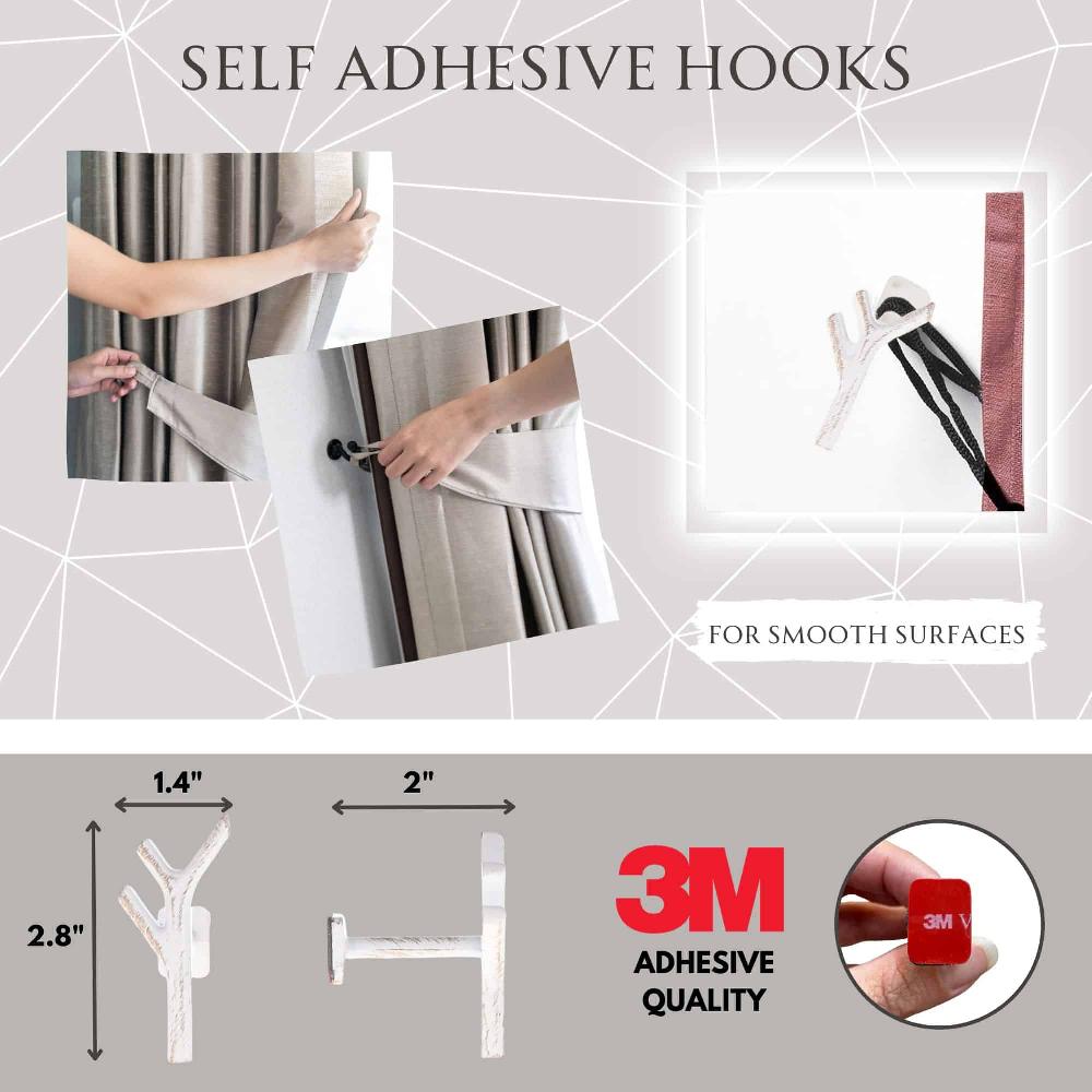 Evideco Chic Branch Design Curtain Tieback Hooks – Set Of 2 Adhesive Metal Holdbacks For Drapery – White/Gold Home Accessories Tie Backs & Magnets Metal Tie Backs Small Tie Backs For Window Sheers