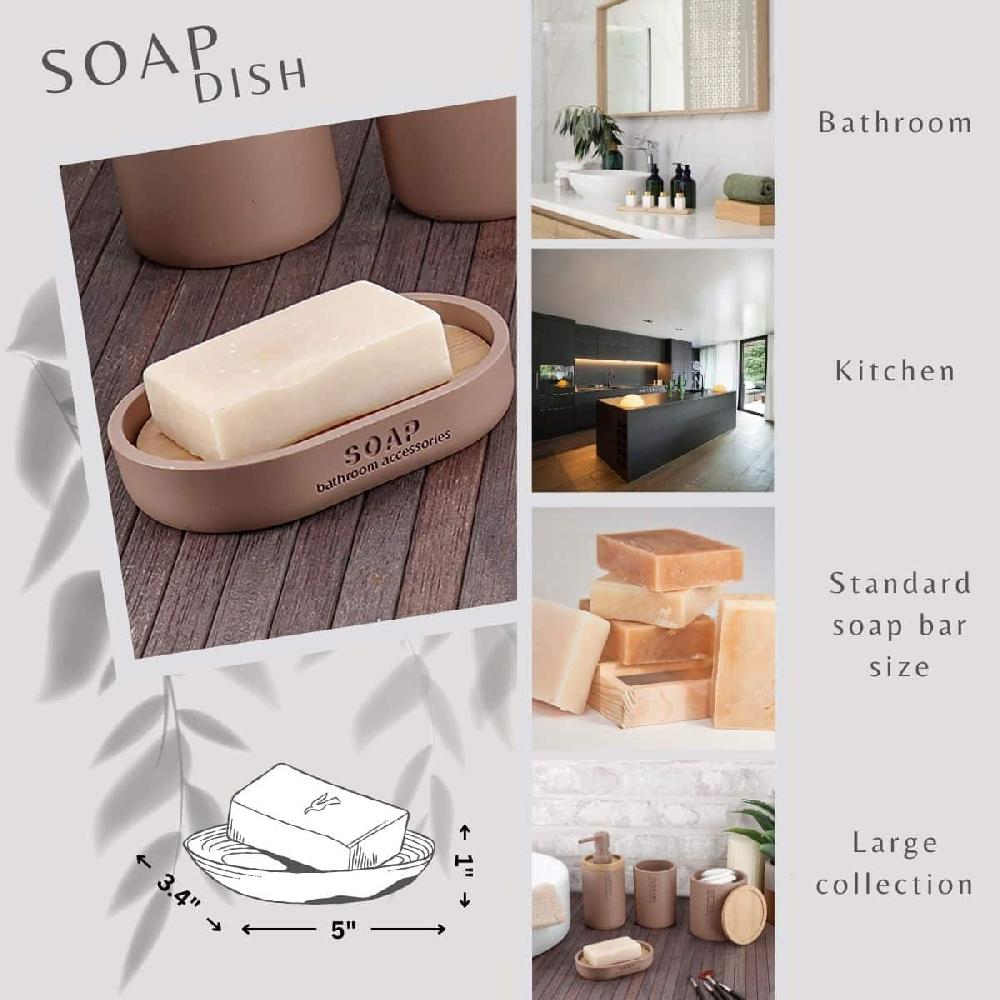 Evideco Chic Cappuccino Polyresin Soap Dish With Draining Bamboo Insert – Versatile Soap Holder For Contemporary Home Bathroom Accessories Soap Dishes