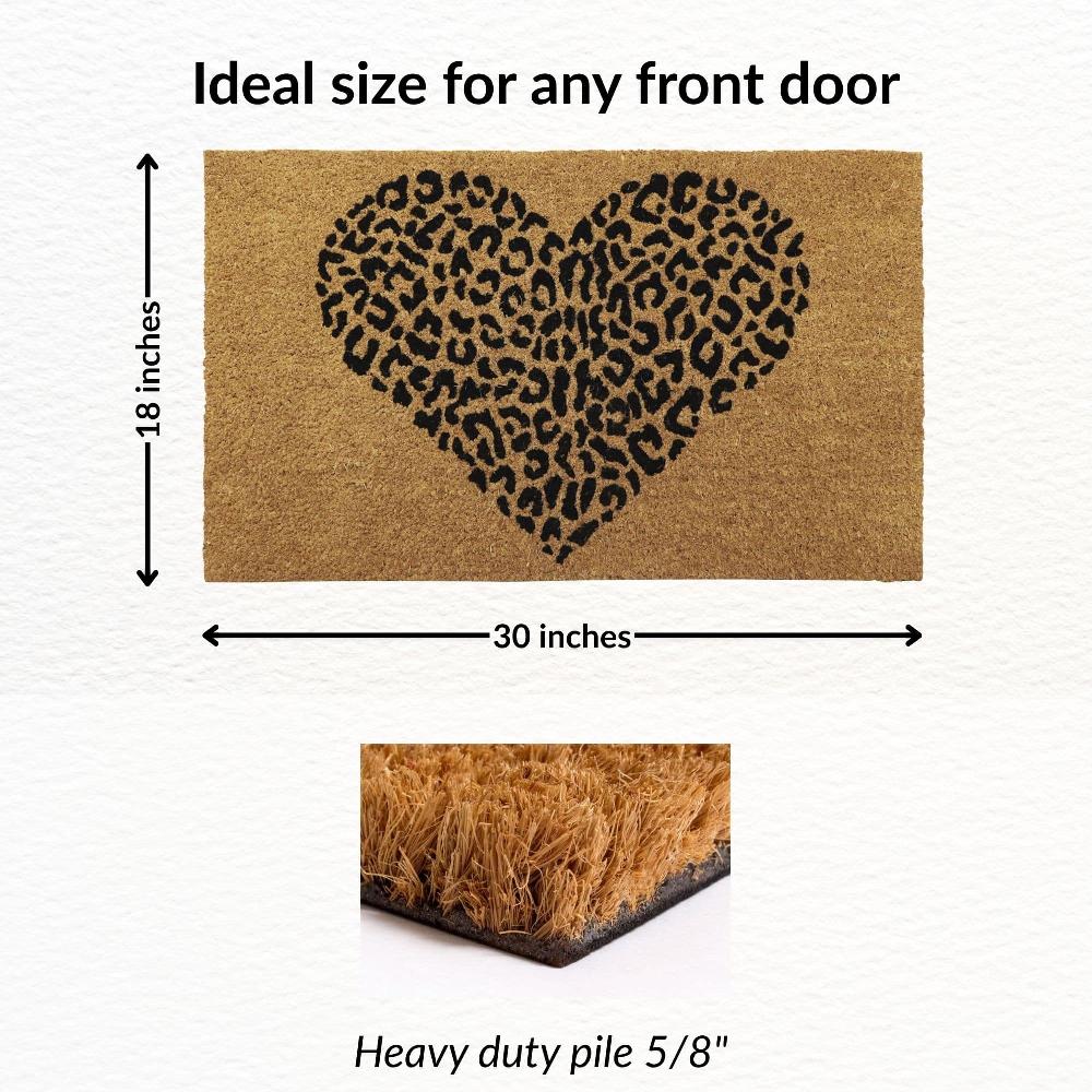 Evideco Chic Leopard Heart Welcome Mat – 30×18 Inches Natural Coir Front Door Mat Home Accessories Door Mats