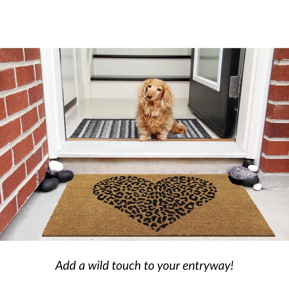 evideco Chic Leopard Heart Welcome Mat – 30×18 Inches Natural Coir Front Door Mat Home Accessories Door Mats