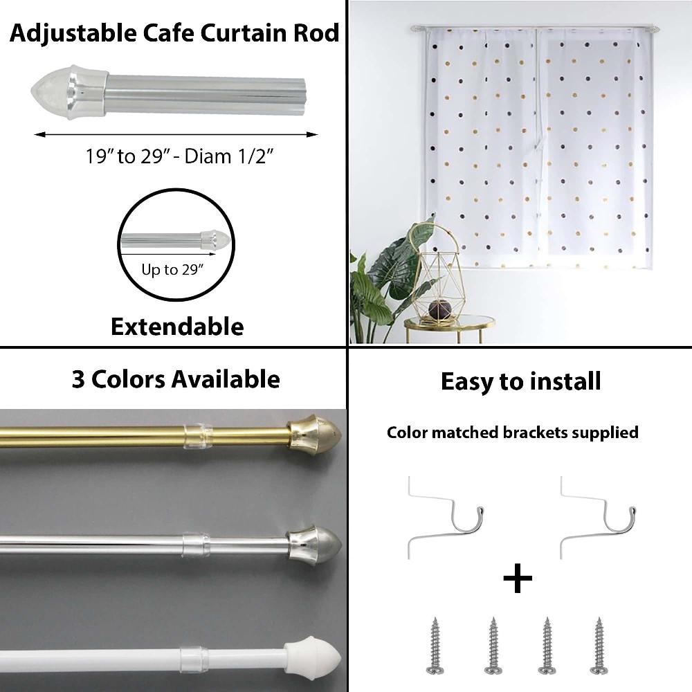 Evideco Chrome Café Curtain Rod 19″ To 29″ Adjustable – Diam 1/2″ Home Accessories Kitchen & Cafe Rods