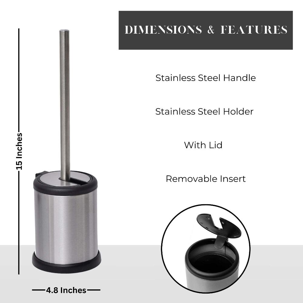 Evideco Chrome Toilet Brush Set With Stainless Steel Handle Folding Lid And Removable Insert – Compact Design For Modern Bathrooms Toilet Seats & Accessories Toilet Brushes