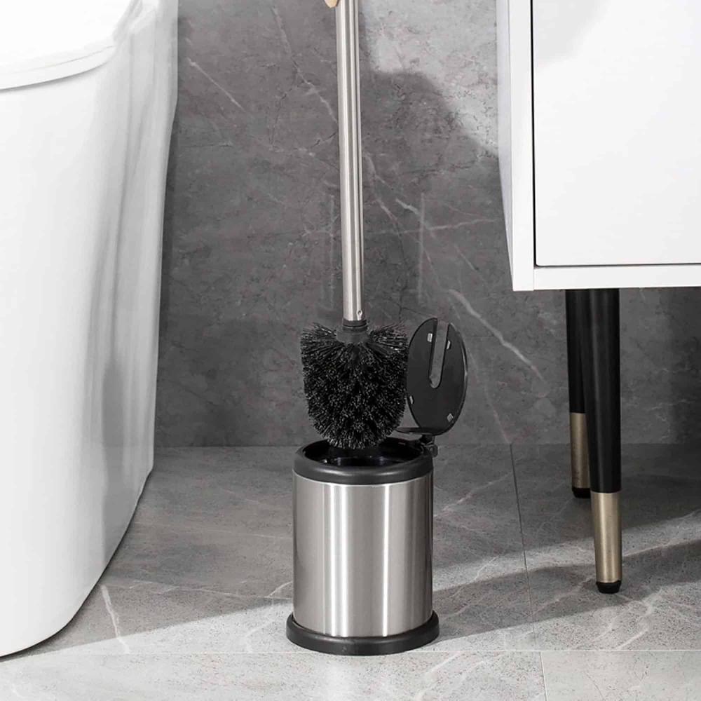 Evideco Chrome Toilet Brush Set With Stainless Steel Handle Folding Lid And Removable Insert – Compact Design For Modern Bathrooms Toilet Seats & Accessories Toilet Brushes