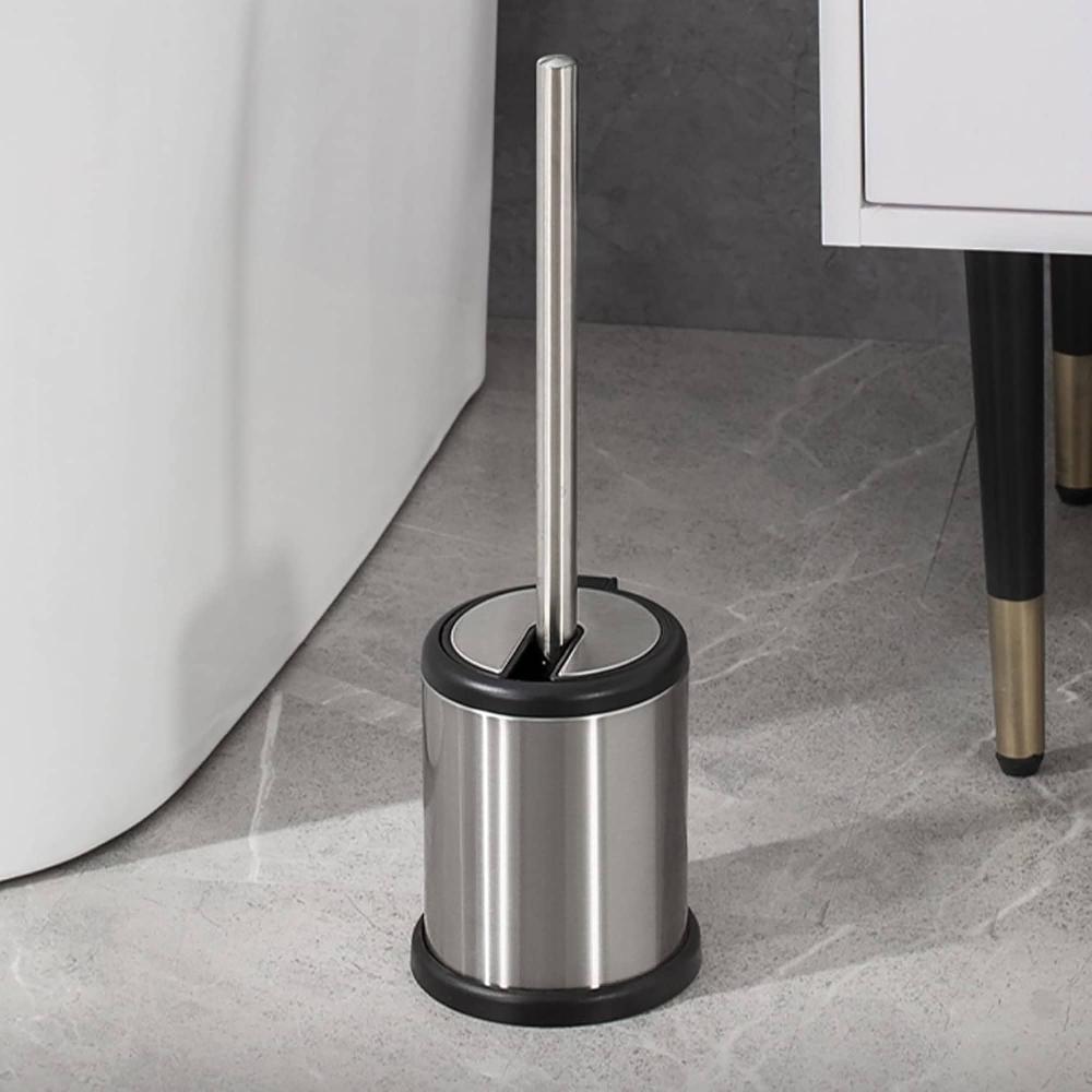 Evideco Chrome Toilet Brush Set With Stainless Steel Handle Folding Lid And Removable Insert – Compact Design For Modern Bathrooms Toilet Seats & Accessories Toilet Brushes
