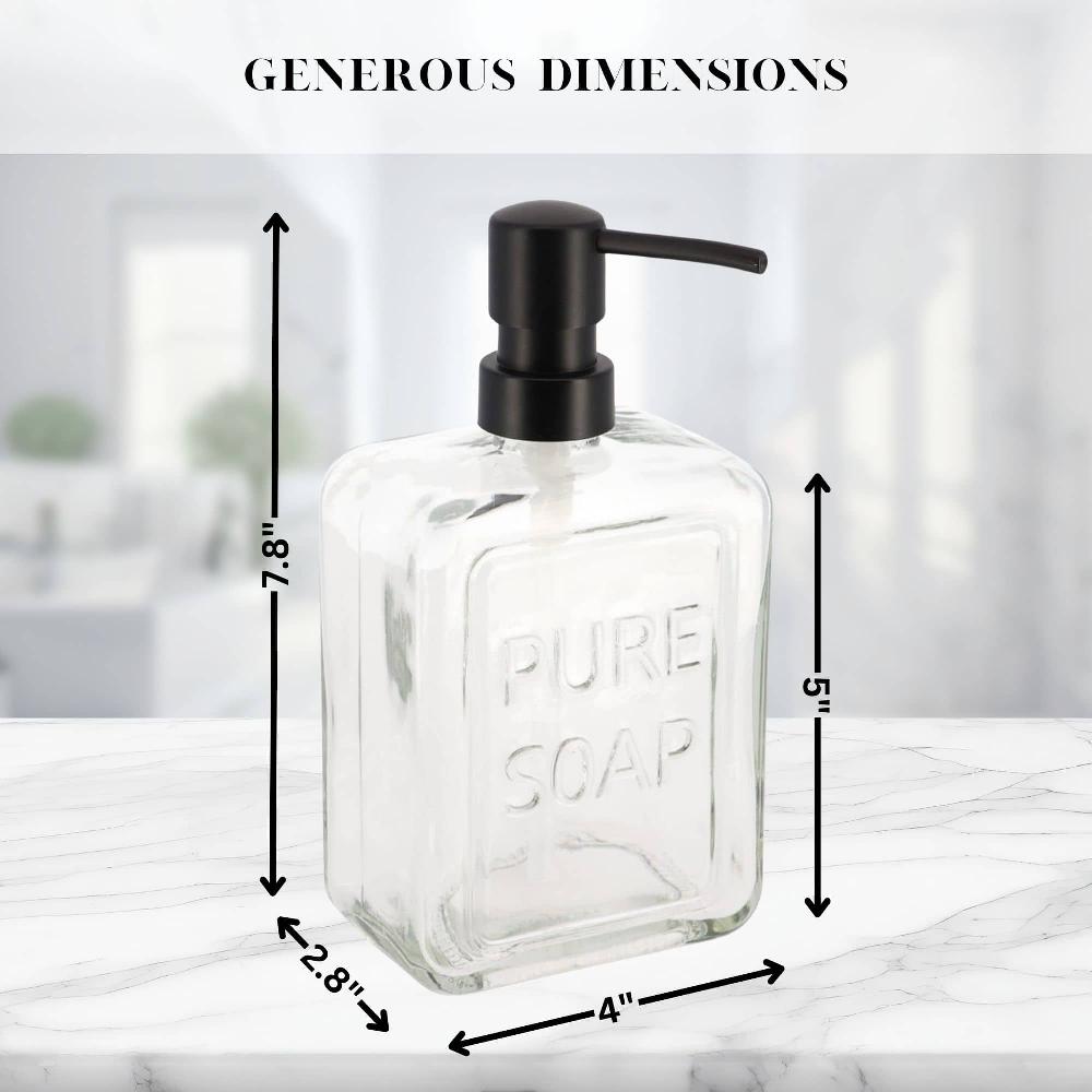 Evideco Clear Glass Soap Dispenser PURE SOAP 18 FL OZ Bathroom Accessories Soap & Lotion Dispensers