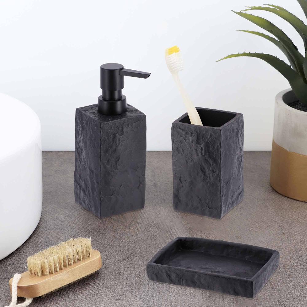 evideco Collection Stone Effect Black Bath Accessory Set-4 pieces Bathroom Accessories Bath Coordinate Sets
