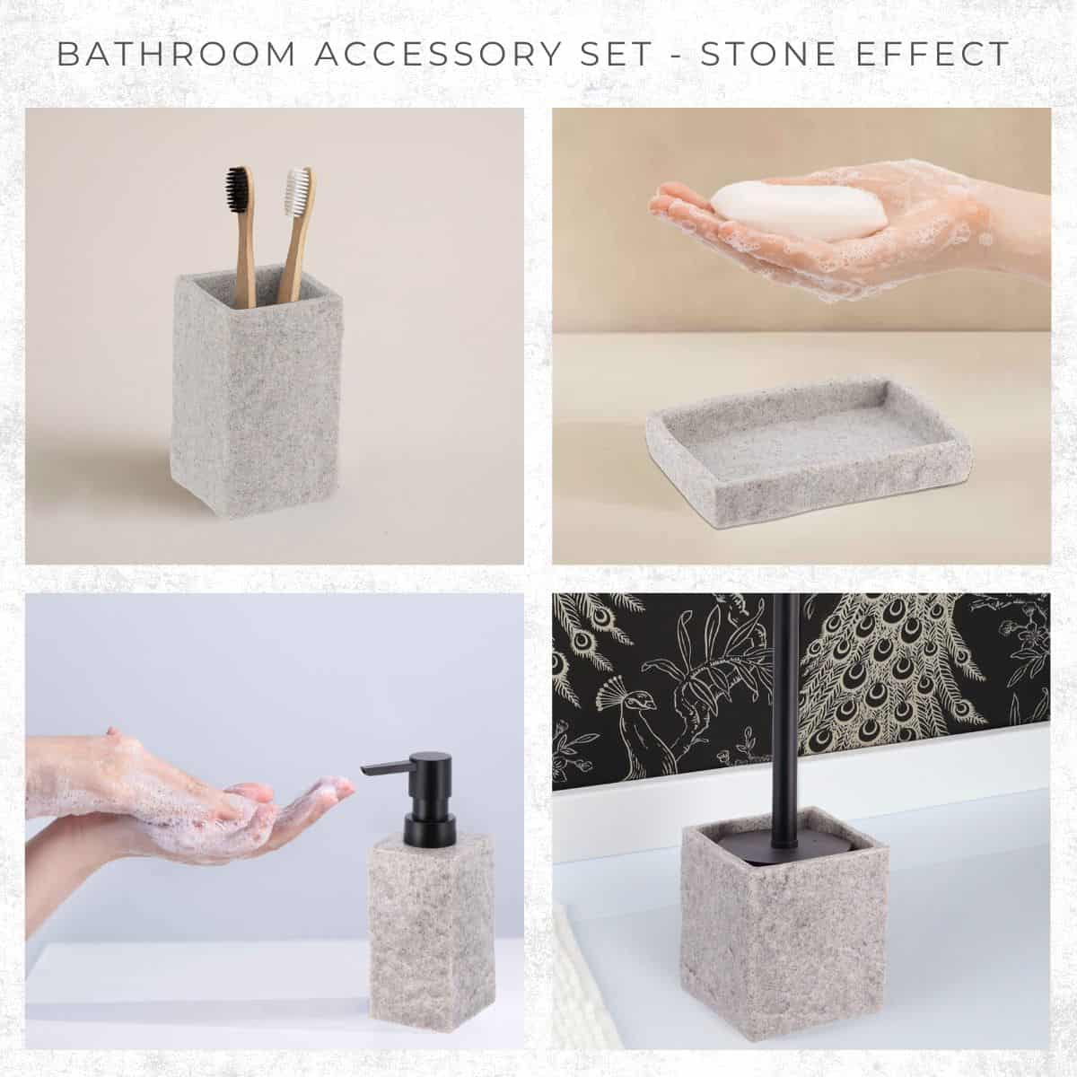 Evideco Collection Stone Effect Gray Bath Accessory Set-4 Pieces Bathroom Accessories Bath Coordinate Sets