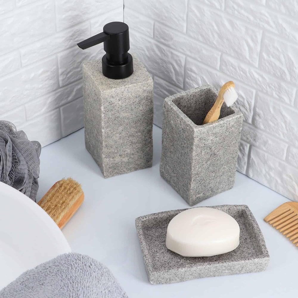 Evideco Collection Stone Effect Gray Bath Accessory Set-4 Pieces Bathroom Accessories Bath Coordinate Sets