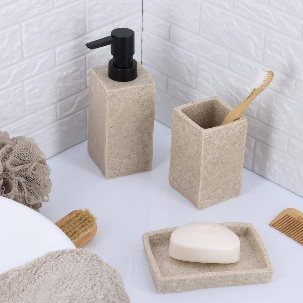 evideco Collection Stone Effect Natural Bath Accessory Set-4 pieces Bathroom Accessories Bath Coordinate Sets