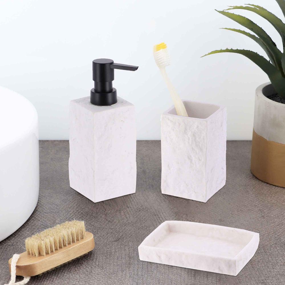 evideco Collection Stone Effect White Bath Accessory Set-4 pieces Bathroom Accessories Bath Coordinate Sets