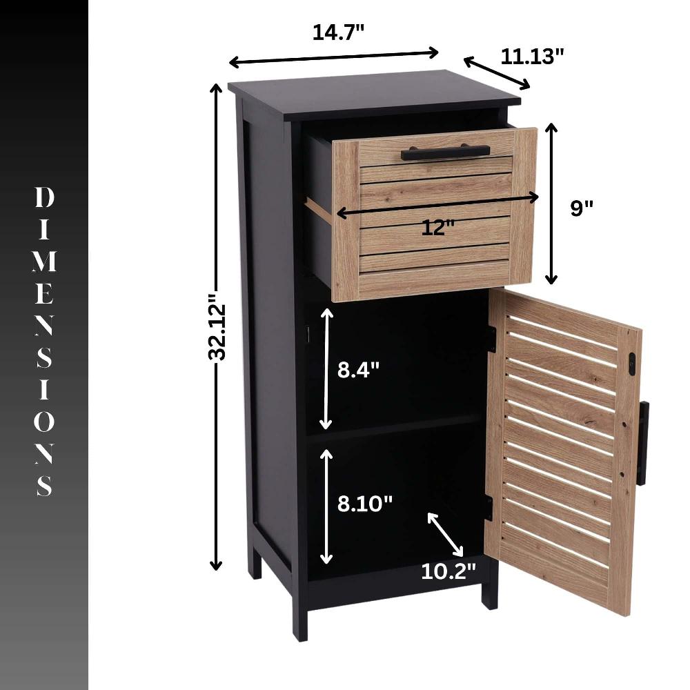 Evideco Compact Bathroom Storage Cabinet With Drawer And Vented Door Black And Brown – Bergen Collection Bathroom Storage & Furniture Floor Cabinets