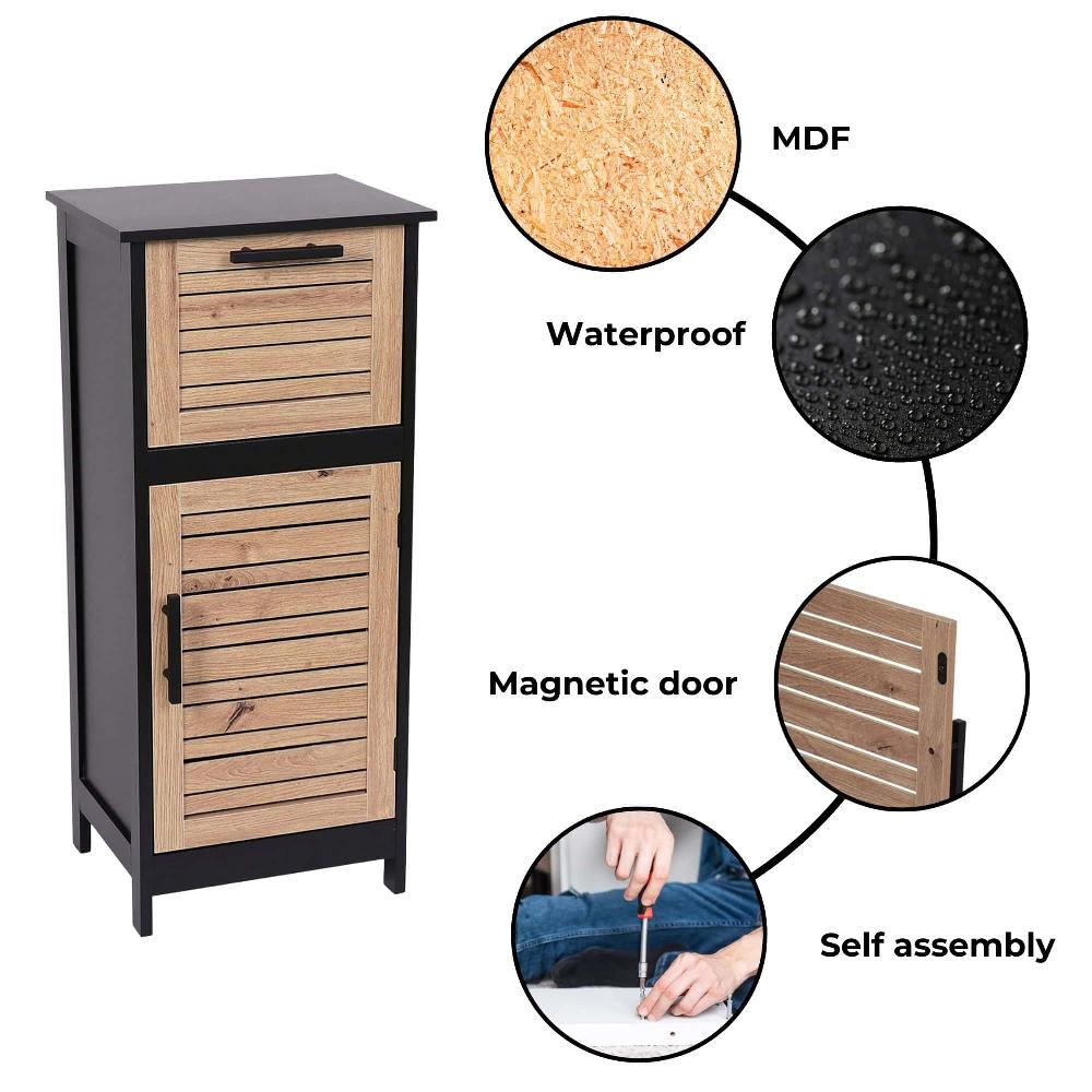 Evideco Compact Bathroom Storage Cabinet With Drawer And Vented Door Black And Brown – Bergen Collection Bathroom Storage & Furniture Floor Cabinets