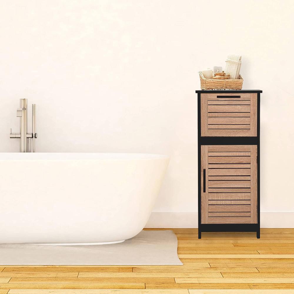 Evideco Compact Bathroom Storage Cabinet With Drawer And Vented Door Black And Brown – Bergen Collection Bathroom Storage & Furniture Floor Cabinets