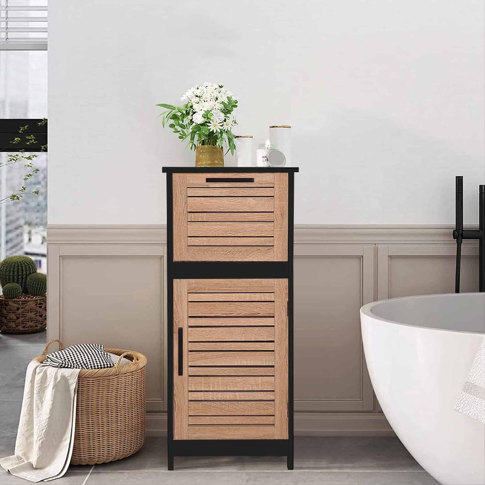 Evideco Compact Bathroom Storage Cabinet With Drawer And Vented Door Black And Brown – Bergen Collection Bathroom Storage & Furniture Floor Cabinets